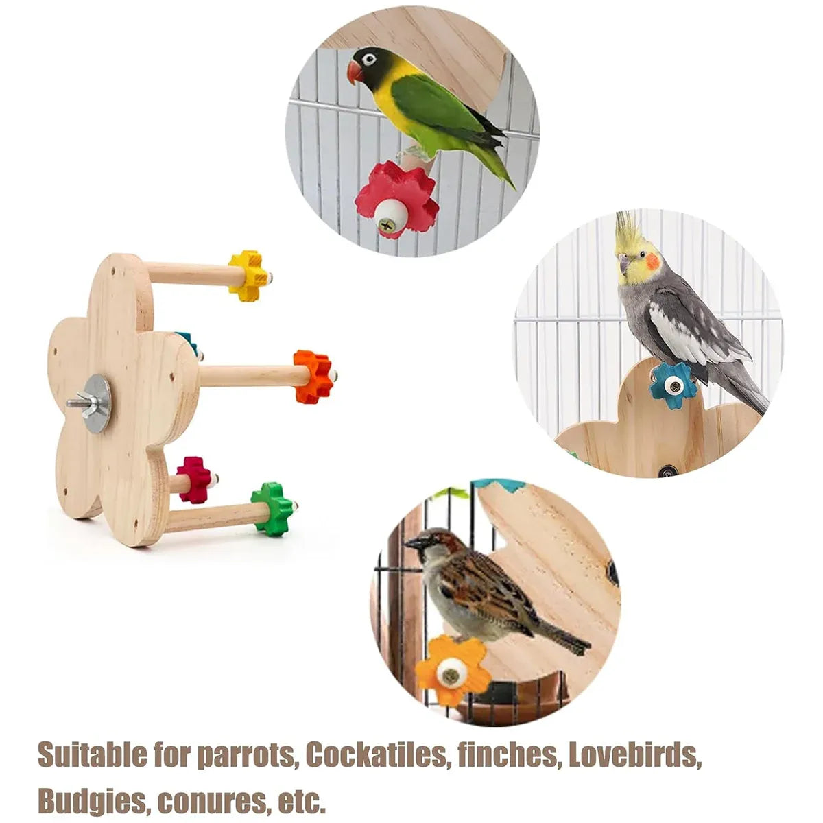 Rotating Wooden Bird Toy Parrot Ferris Wheel Cage Play Stand Turntable Spinner