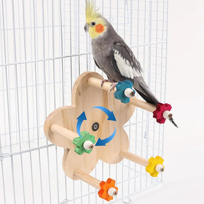 Rotating Wooden Bird Toy Parrot Ferris Wheel Cage Play Stand Turntable Spinner