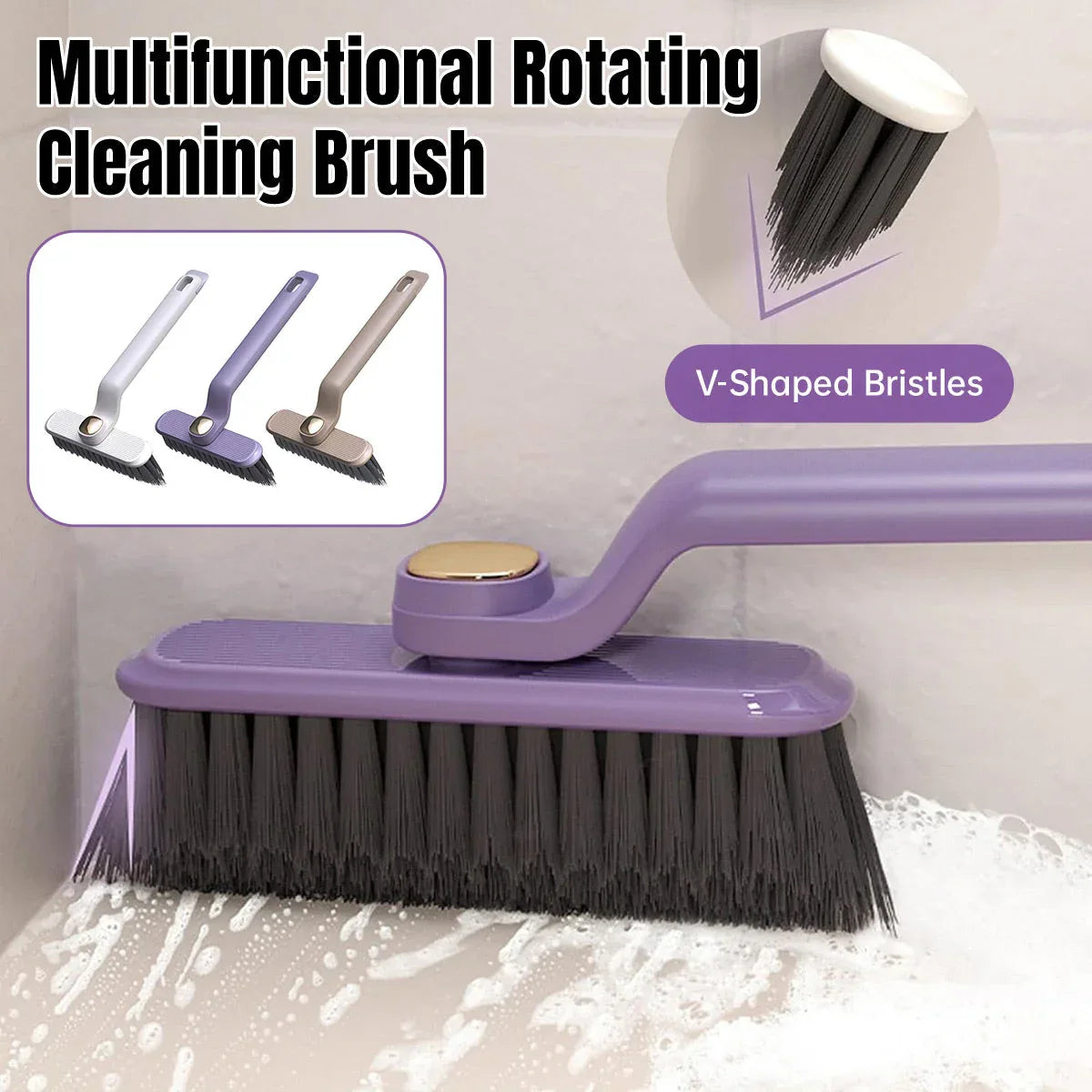 Multi-Functional Rotary Cleaning Brush Hard Bristle Slot Seam Wall Tile Brush - White - Mekamart Australia