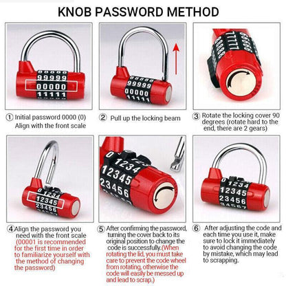 4 Digit Combination Padlock Wide Shackle Password Lock for Locker or Luggage - Silver