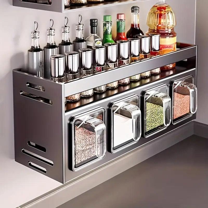 Wall Mounted Kitchen Spice Box Shelf Multifunctional Organiser for Herbs Spices - 3-Grids - Mekamart Australia