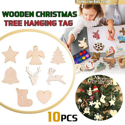 Wooden Christmas Hanging Ornament for Tree DIY Craft Decoration 10pcs - Star - Mekamart Australia