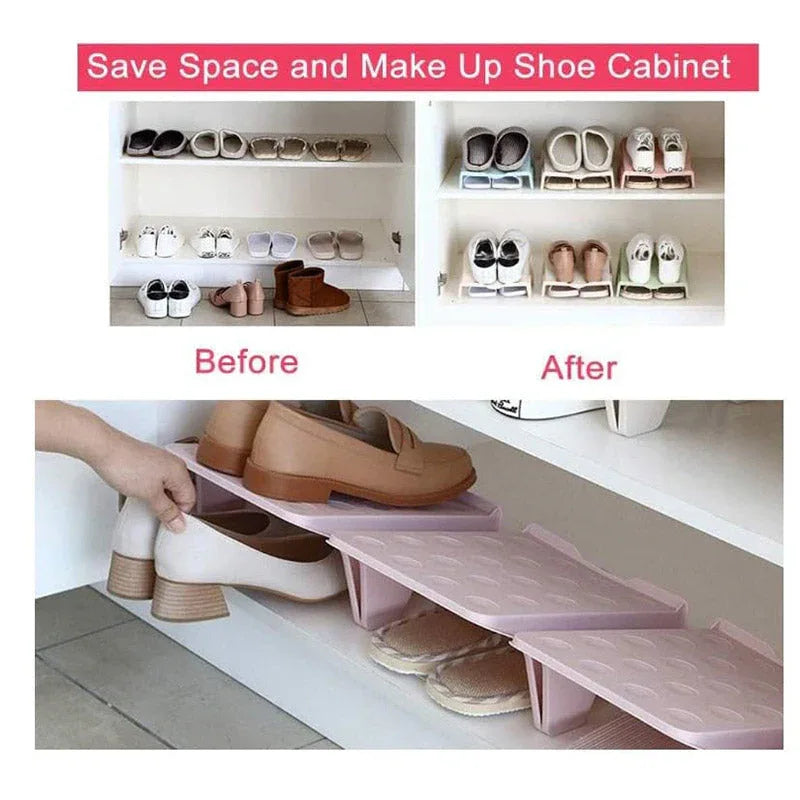 5pcs Double Layer Shoe Rack Simple Storage Organizer Space Saving Shoe Holder - Blue - Mekamart Australia