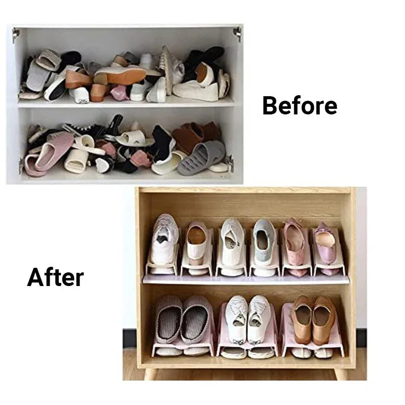 5pcs Double Layer Shoe Rack Simple Storage Organizer Space Saving Shoe Holder - Blue - Mekamart Australia