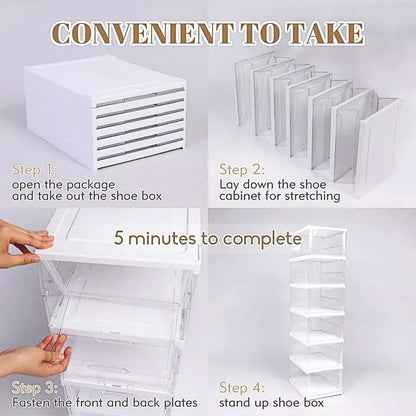 Easy Assemble Shoe Box Foldable Rack 3/6 Layers Storage Transparent Drawers - 3-Tier - Mekamart Australia