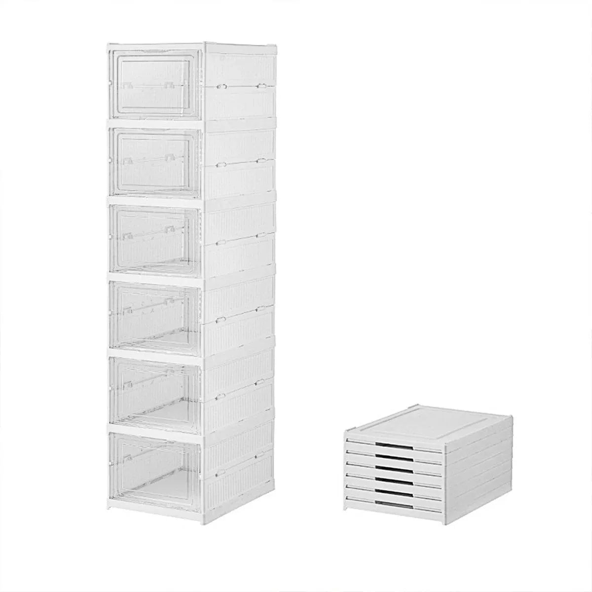 Easy Assemble Shoe Box Foldable Rack 3/6 Layers Storage Transparent Drawers - 3-Tier - Mekamart Australia