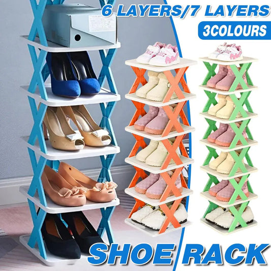6/7 Tier Shoe Rack Space Saving Small Shoe Cabinet Storage Shelf Organizer - Orange-7 Layer - Mekamart Australia