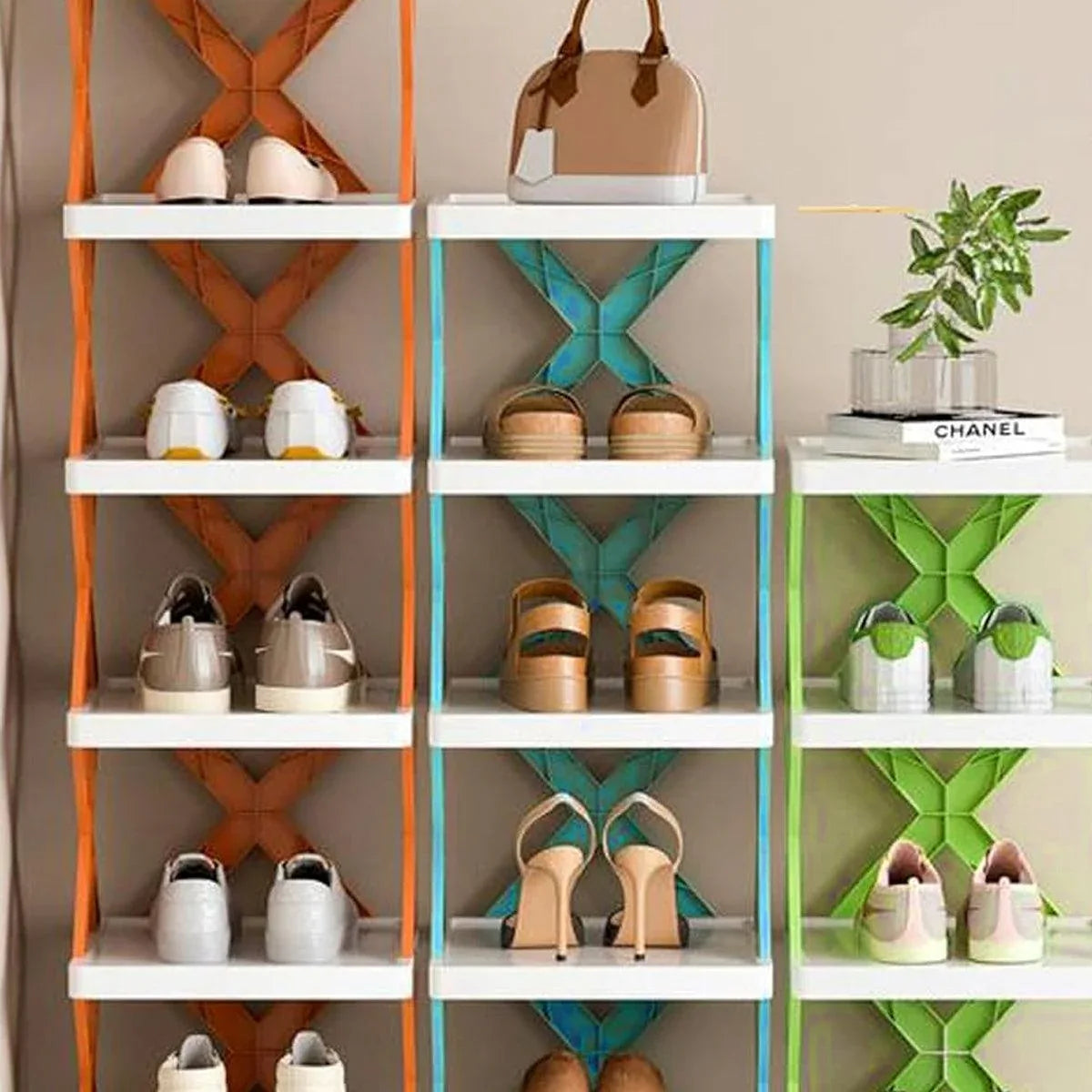 6/7 Tier Shoe Rack Space Saving Small Shoe Cabinet Storage Shelf Organizer - Orange-7 Layer - Mekamart Australia