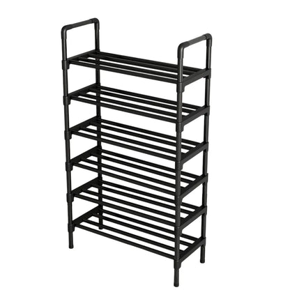Shoe Rack Storage Cabinet 6 Tier Stackable Shelves Stand Black Organizer Home