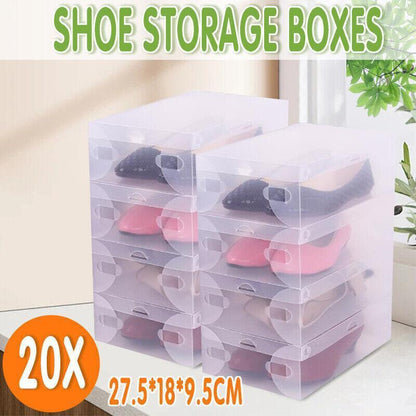 20x Clear Shoe Storage Box Foldable Stackable Plastic Shoe Boxes - Mekamart Australia