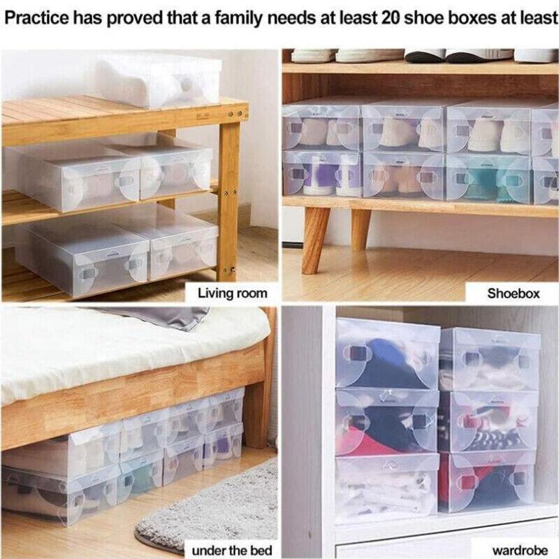 20x Clear Shoe Storage Box Foldable Stackable Plastic Shoe Boxes - Mekamart Australia