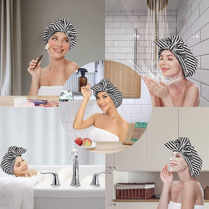 Woman Shower Cap Reusable Long Hair Large Turban Bathroom Waterproof Hair Cap - Coconut Tree - Mekamart Australia