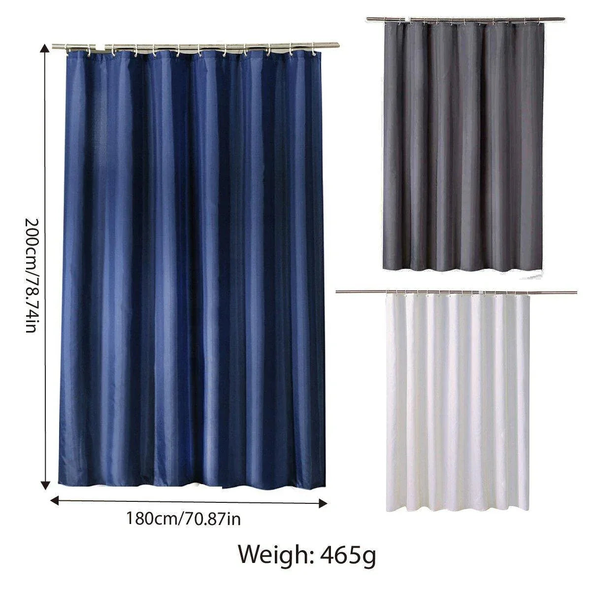 Solid Color Waterproof Shower Curtain Bathroom Decor Resistant Fabric Liner - Blue - Mekamart Australia