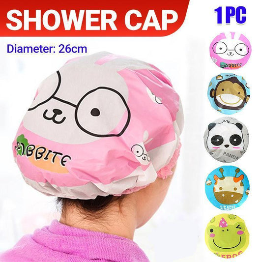 Reusable Women Girls Hair Wrap Waterproof Shower Bath Shower Cap Hat - Giraffe - Mekamart Australia