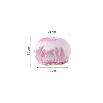 Double Layer Lux Shower Cap Bath Hat Hair Care Women Sleep Waterproof Reusable - Pink