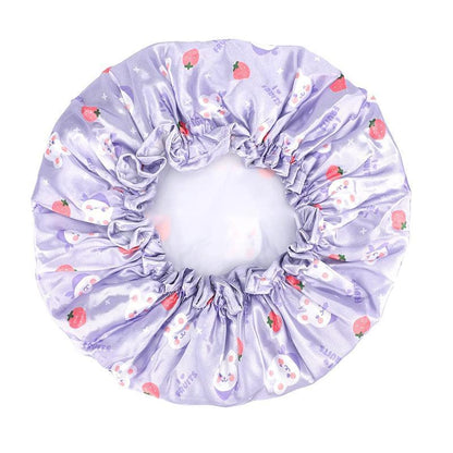 Double Layer Lux Shower Cap Bath Hat Hair Care Women Sleep Waterproof Reusable - Pink