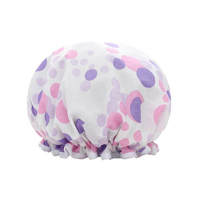 Double Layer Lux Shower Cap Bath Hat Hair Care Women Sleep Waterproof Reusable - Pink