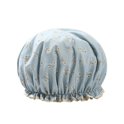 Double Layer Lux Shower Cap Bath Hat Hair Care Women Sleep Waterproof Reusable - Pink