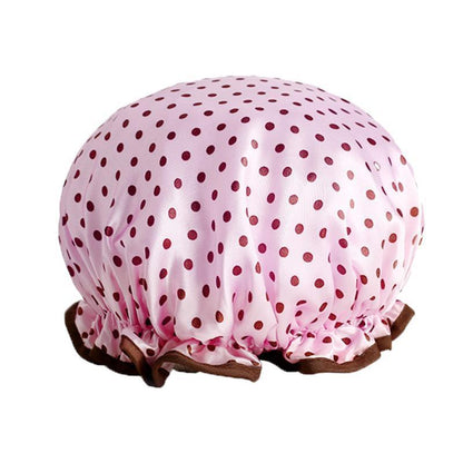 Double Layer Lux Shower Cap Bath Hat Hair Care Women Sleep Waterproof Reusable - Pink