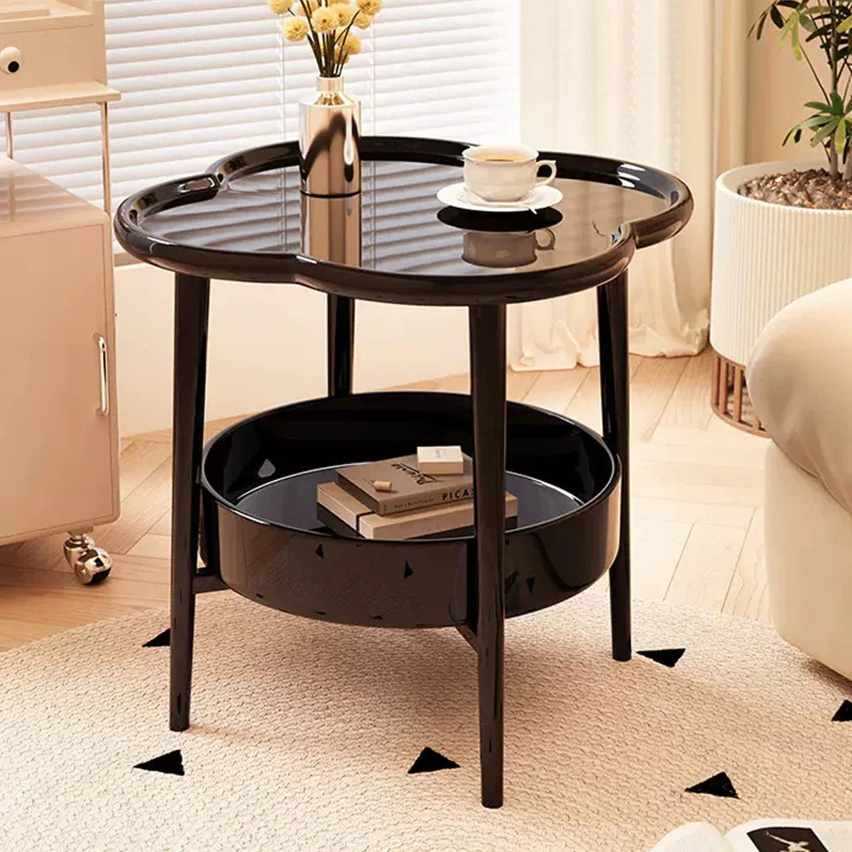 Trendy Black Round Coffee Side Table Modern Minimalist End Table for Living Room - Mekamart Australia