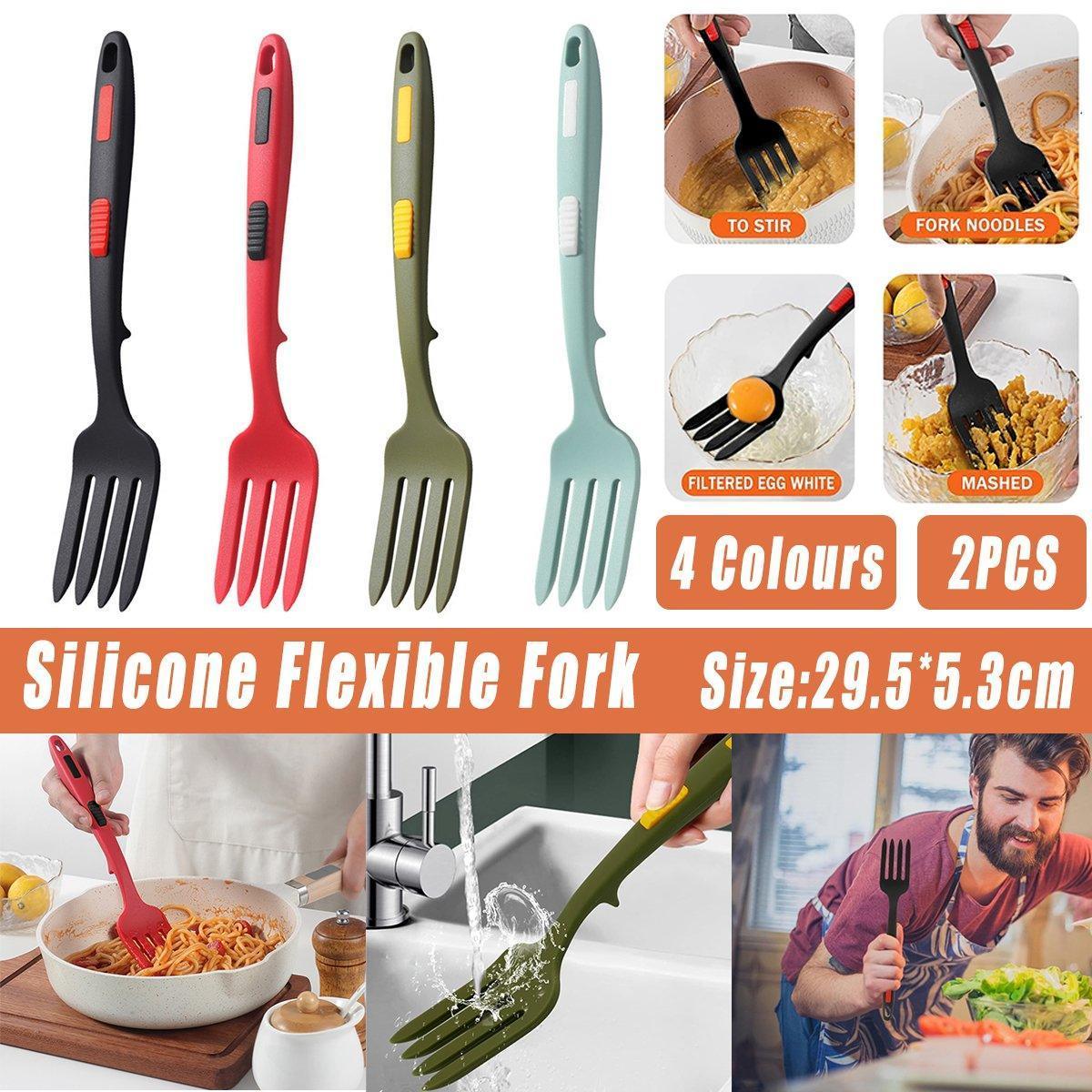 2PCS Silicone Heat Resistant Flexible Cooking Forks Dishwasher Safe Kitchen - Red-Black - Mekamart Australia