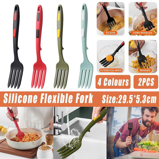 2PCS Silicone Heat Resistant Flexible Cooking Forks Dishwasher Safe Kitchen - Red-Black - Mekamart Australia