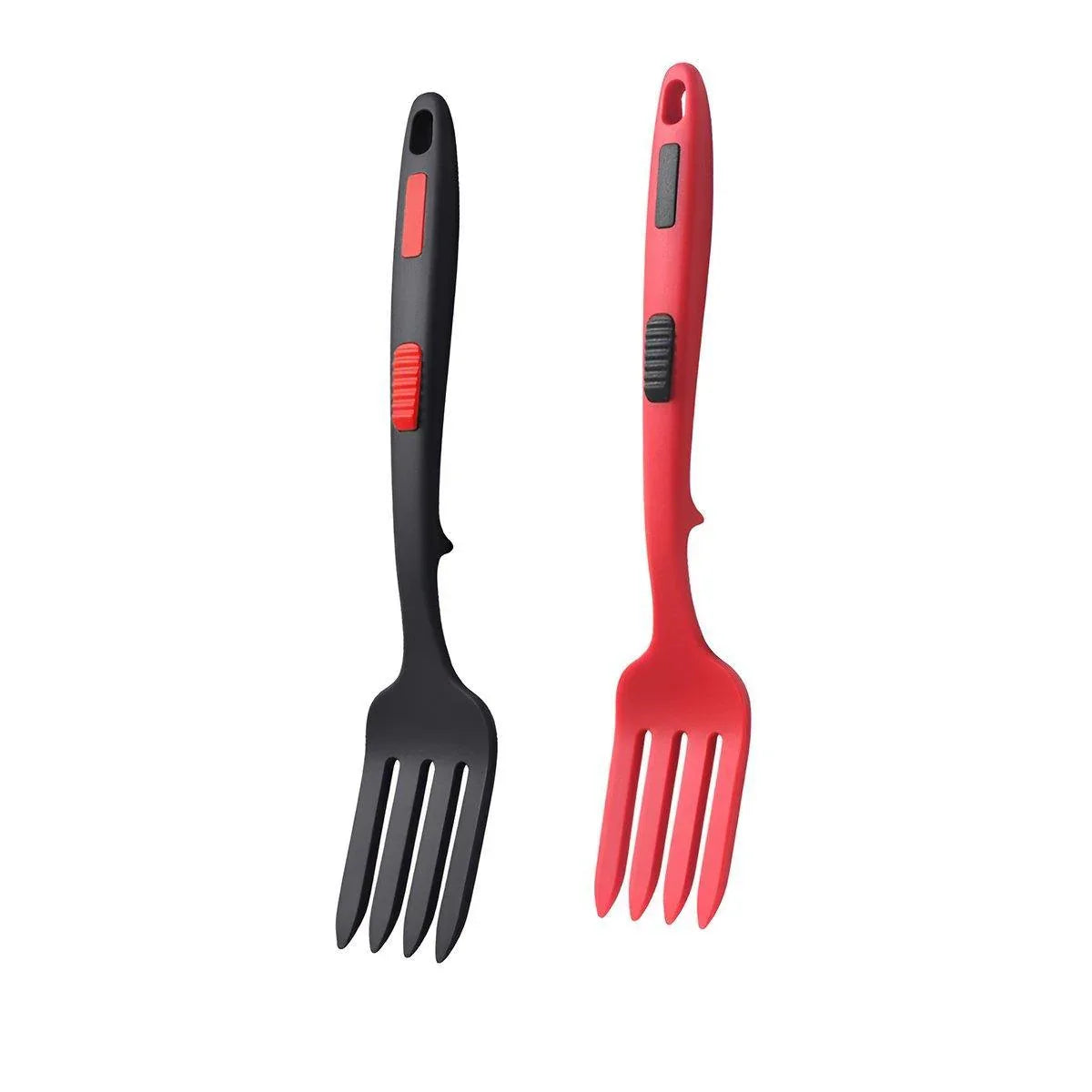 2PCS Silicone Heat Resistant Flexible Cooking Forks Dishwasher Safe Kitchen - Red-Black - Mekamart Australia