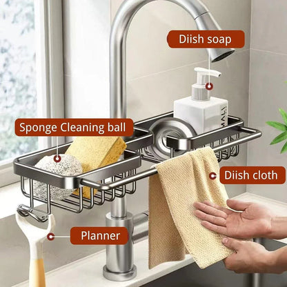 Multifunctional Faucet Shelf Kitchen Storage Sink Draining Basket Household Rack - Black - Mekamart Australia