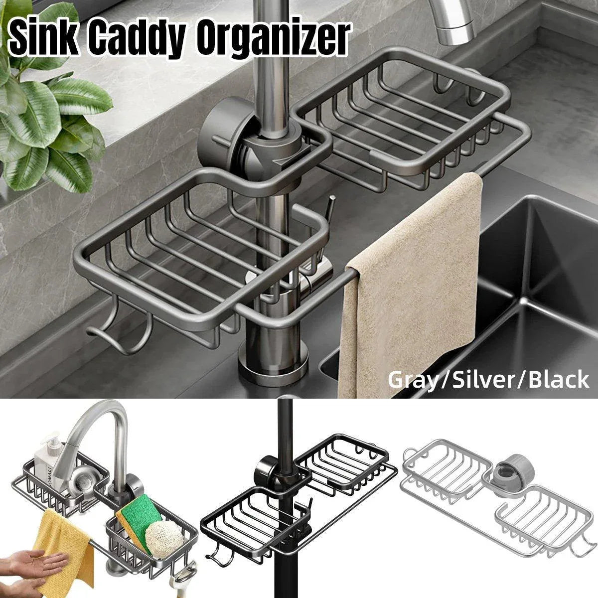 Multifunctional Faucet Shelf Kitchen Storage Sink Draining Basket Household Rack - Silver - Mekamart Australia