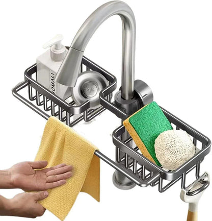 Multifunctional Faucet Shelf Kitchen Storage Sink Draining Basket Household Rack - Silver - Mekamart Australia