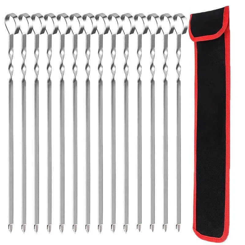 14 Pack Kabob Skewers Premium Flat Metal BBQ Barbecue Skewer Long Stainless - Mekamart Australia