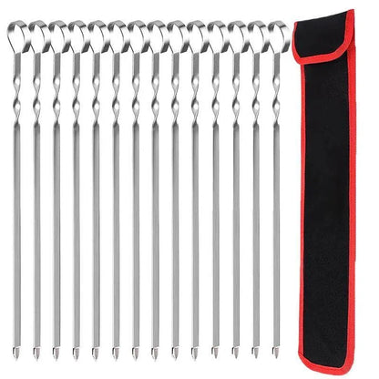 14 Pack Kabob Skewers Premium Flat Metal BBQ Barbecue Skewer Long Stainless - Mekamart Australia