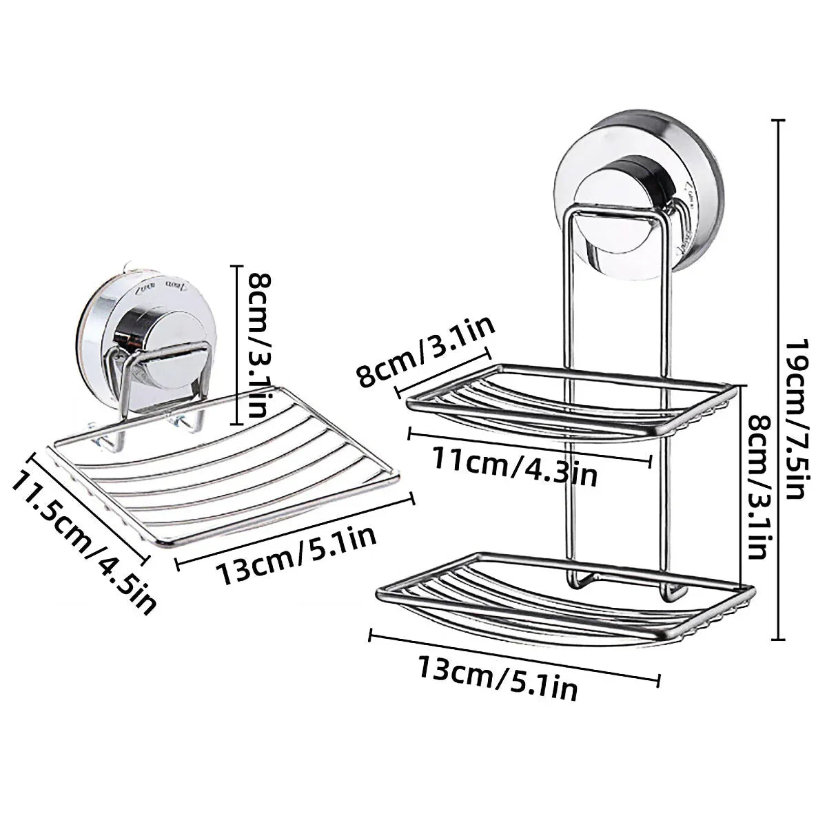 Shower Bar Holder Suction Basket Wall Mounted Stainless Steel Bathroom Soap Dish - Double Layer - Mekamart Australia