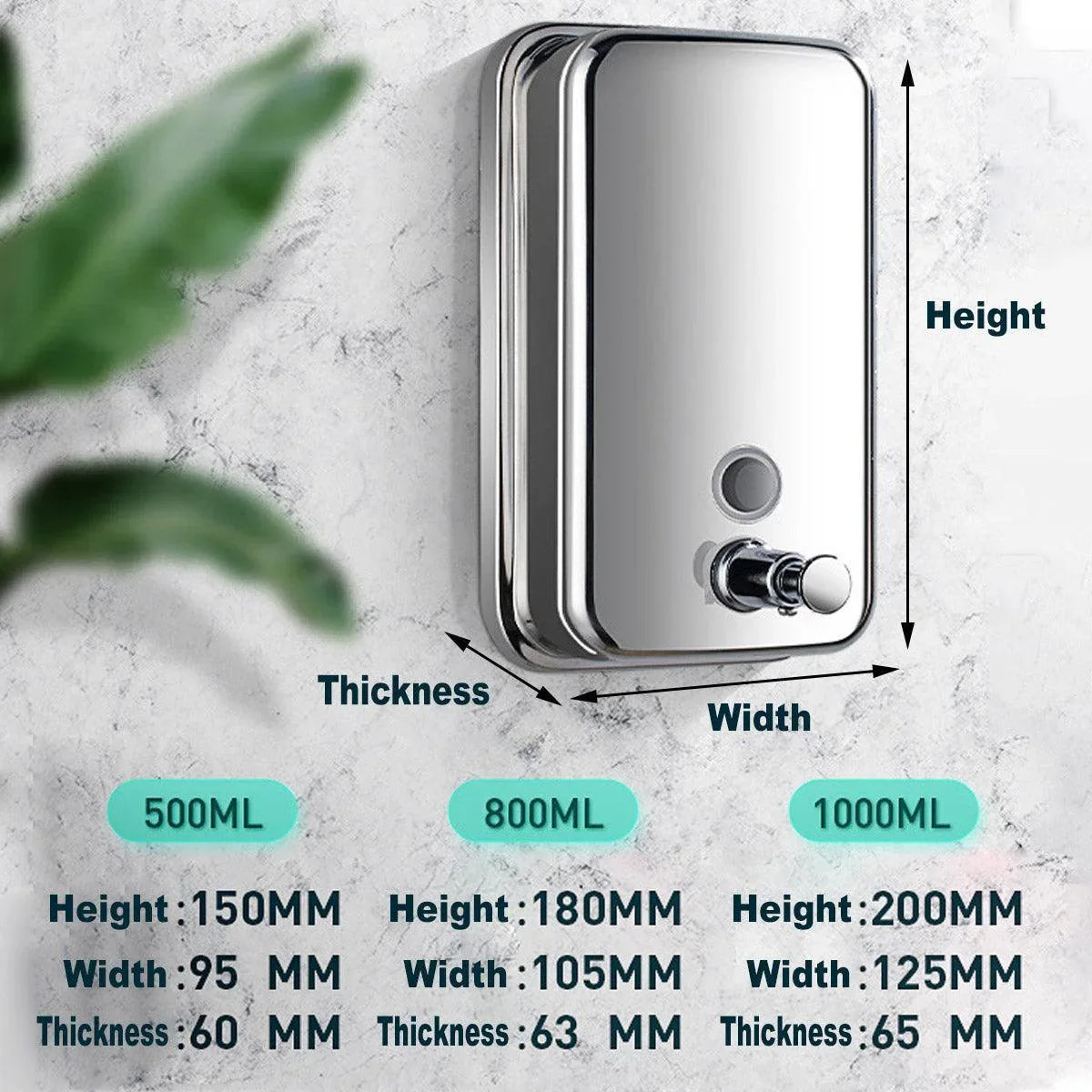 Stainless Steel Wall Mounted Soap Dispenser Hotel Bathroom Sanitizer Bottle - 500ML - Mekamart Australia