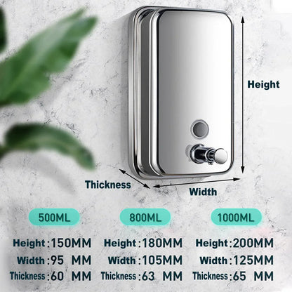 Stainless Steel Wall Mounted Soap Dispenser Hotel Bathroom Sanitizer Bottle - 500ML - Mekamart Australia