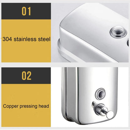 Stainless Steel Wall Mounted Soap Dispenser Hotel Bathroom Sanitizer Bottle - 500ML - Mekamart Australia
