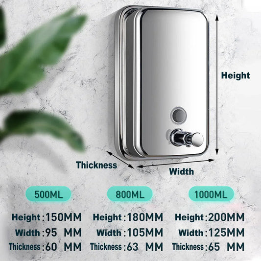 Stainless Steel Wall Mounted Soap Dispenser Hotel Bathroom Sanitizer Bottle - 800ML - Mekamart Australia