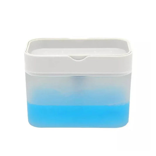 2 In 1 Soap Pump Dispenser Sponge Holder Dish Washing Liquid Container Kitchen - White - Mekamart Australia