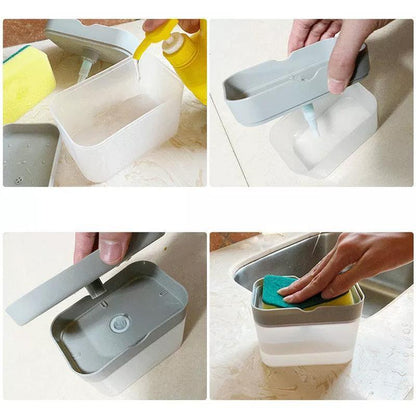 2 In 1 Soap Pump Dispenser Sponge Holder Dish Washing Liquid Container Kitchen - White - Mekamart Australia