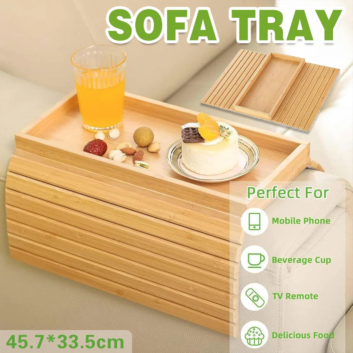 Sofa Armrest Foldable Tray Organizer Dinner Plate Storage Tray Multi-purpose - Mekamart Australia
