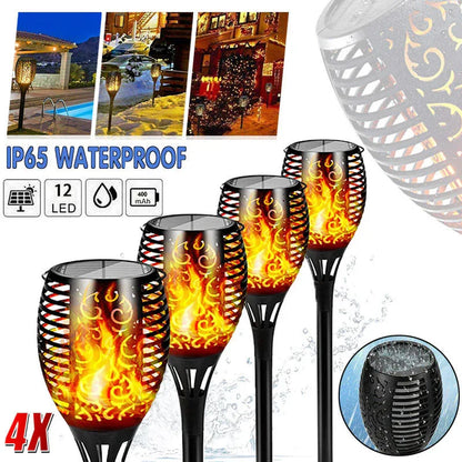 4pcs LED Solar Flickering Flame Torch Lights Outdoor Garden Path Landscape Lamps - Mekamart Australia