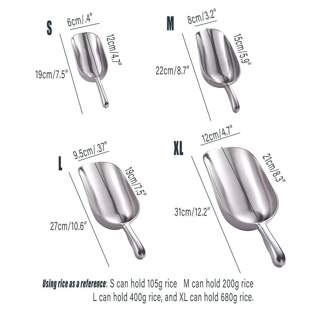 4 Sizes Aluminum Alloy Ice Shovel Flour Rice Scoop Multipurpose Kitchen Tool - L - Mekamart Australia