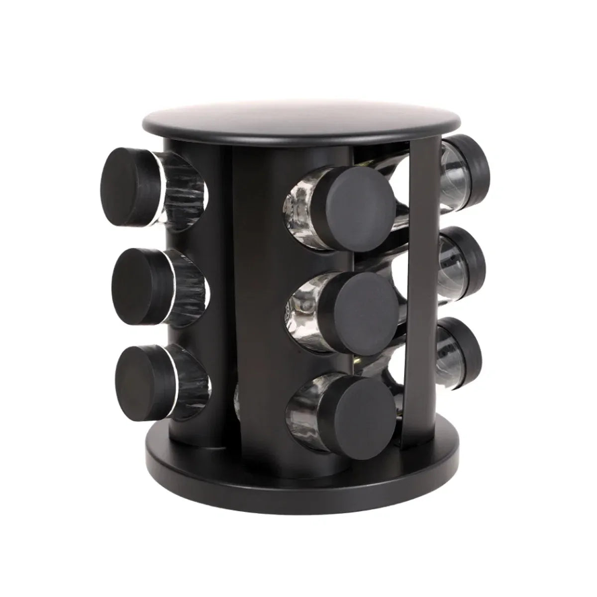 Stainless Steel 9-Hole Spice Jar Set with Round Rack Seasoning Container Durable