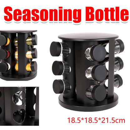 Stainless Steel 9-Hole Spice Jar Set with Round Rack Seasoning Container Durable