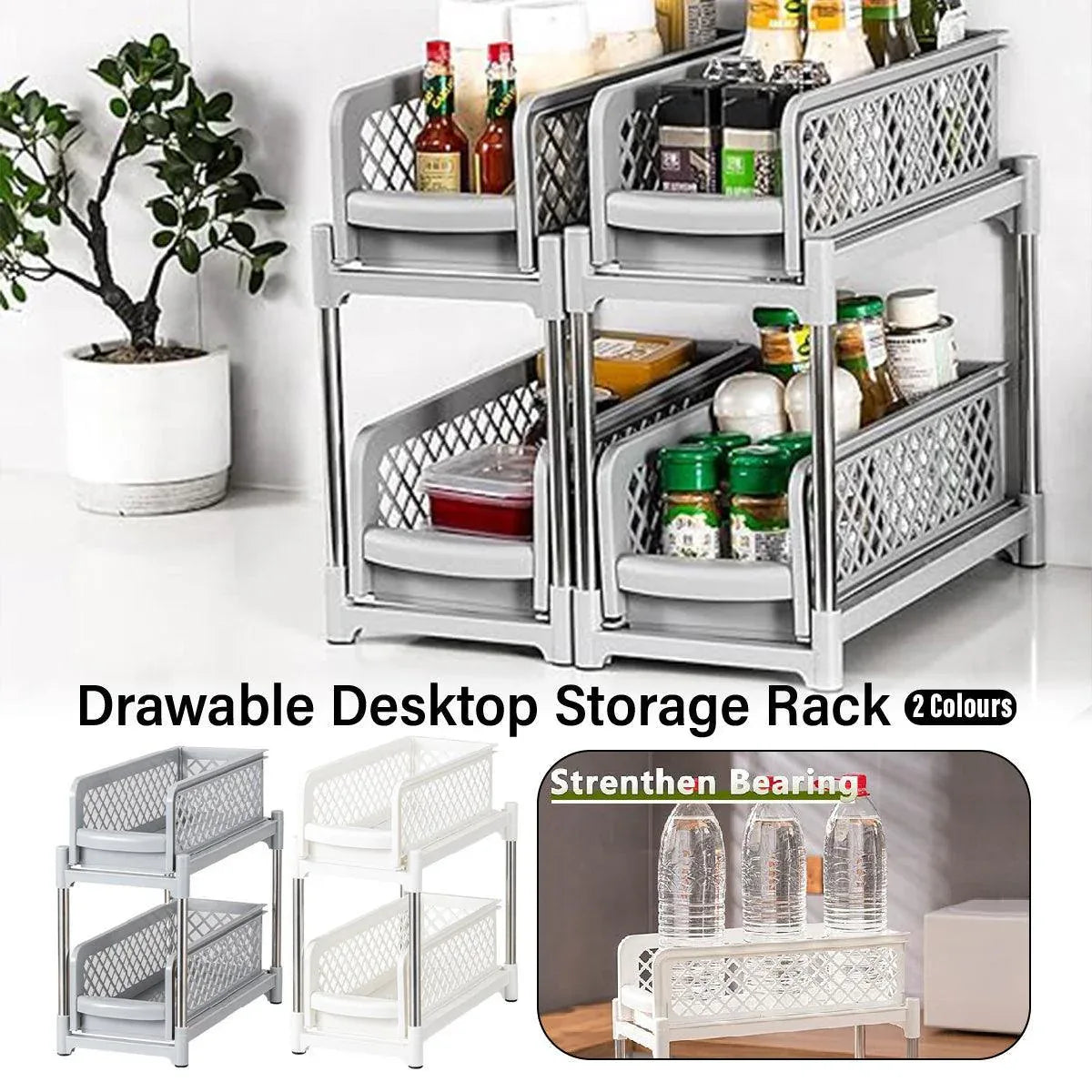 Bathroom Kitchen Sink Storage Rack Drawer Plastic Shelf Seasoning Holder - Grey - Mekamart Australia