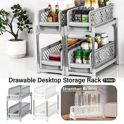 Bathroom Kitchen Sink Storage Rack Drawer Plastic Shelf Seasoning Holder - Grey - Mekamart Australia