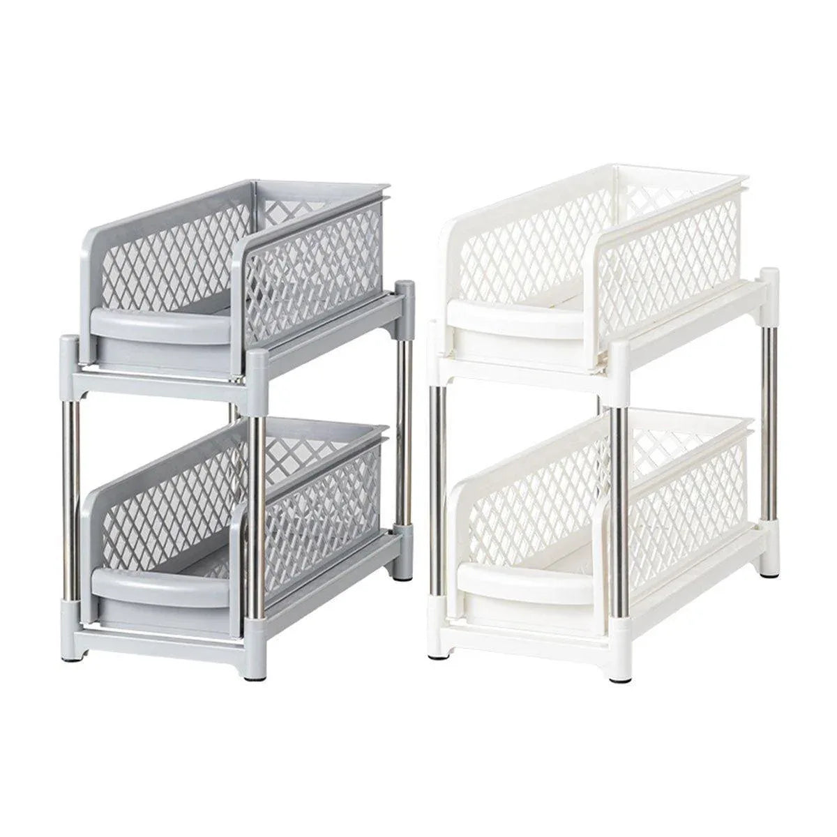 Bathroom Kitchen Sink Storage Rack Drawer Plastic Shelf Seasoning Holder - Grey - Mekamart Australia