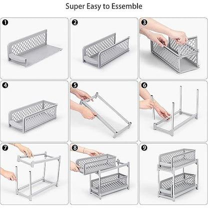 Bathroom Kitchen Sink Storage Rack Drawer Plastic Shelf Seasoning Holder - Grey - Mekamart Australia