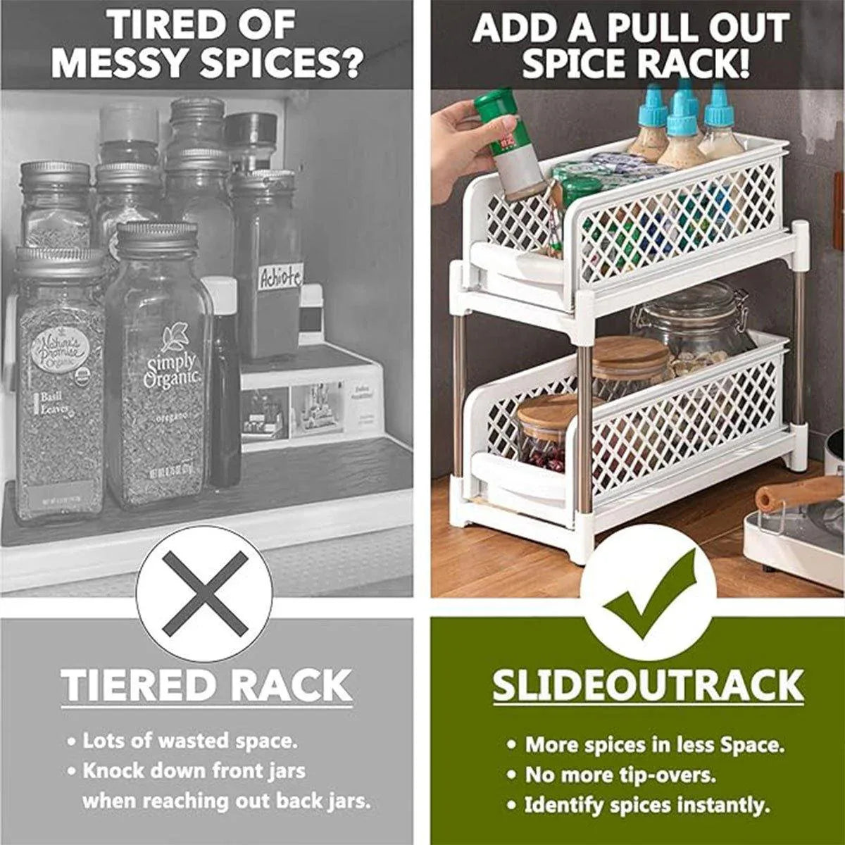 Bathroom Kitchen Sink Storage Rack Drawer Plastic Shelf Seasoning Holder - Grey - Mekamart Australia