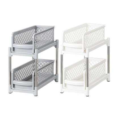 Bathroom Kitchen Sink Storage Rack Drawer Plastic Shelf Seasoning Holder - White - Mekamart Australia